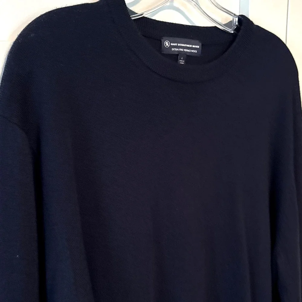 Hart Schaffner Marx Men's Navy Extra Fine Merino Wool Crewneck Sweater in Size L